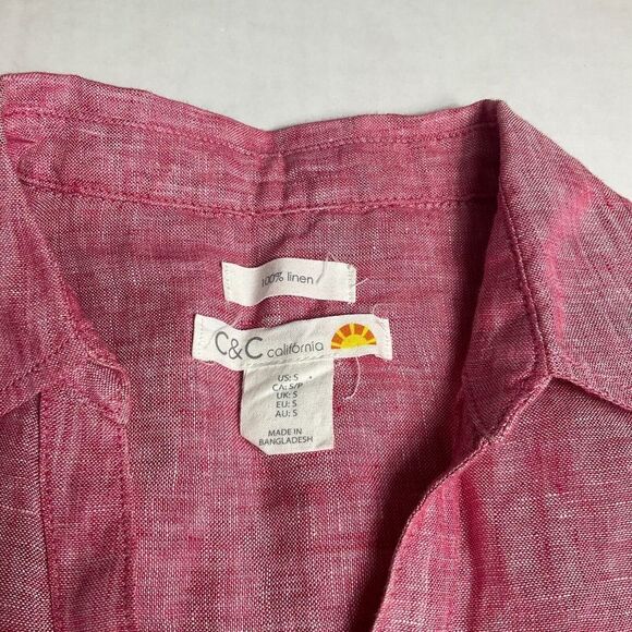 C&C California Linen Button Down Shirt Pink Long Sleeve Boyfriend Fit Top SMALL - Picture 4 of 10